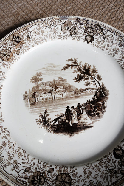 Antique Staffordshire Brown Transferware Plate