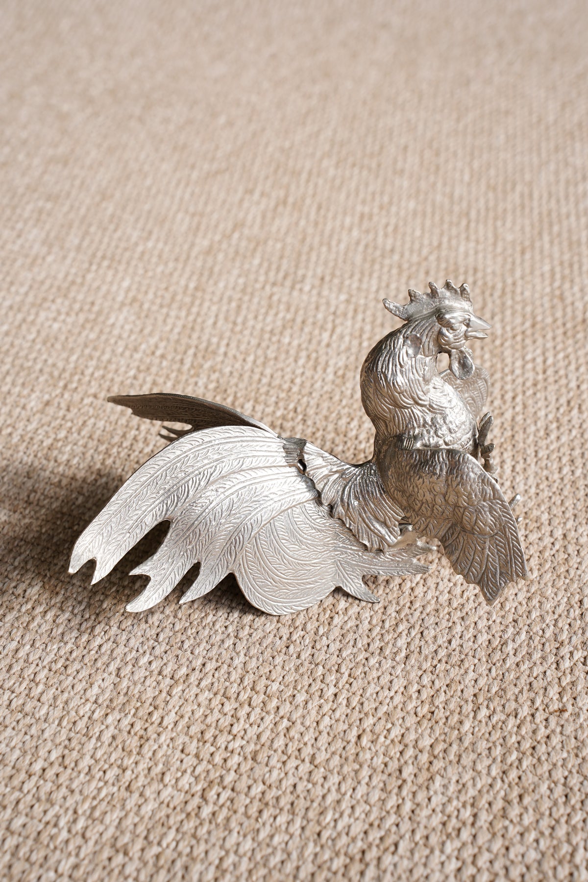 Pair of Vintage Silver Plate Fighting Roosters