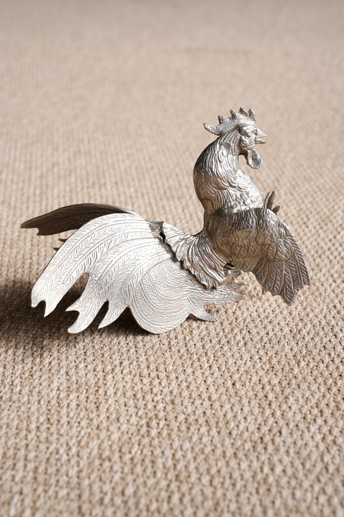 Pair of Vintage Silver Plate Fighting Roosters