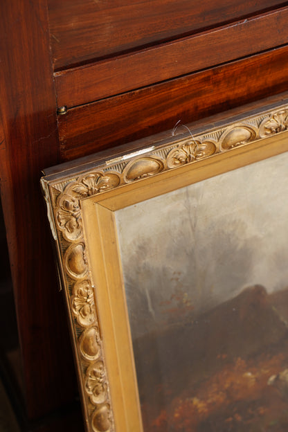 Antique Signed Sheep Oil Painting, Shepherd and Flock
