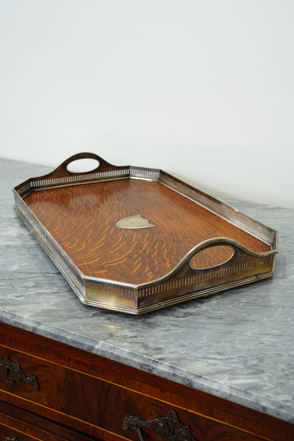 Antique Oak Serving Tray, English Silverplate Gallery