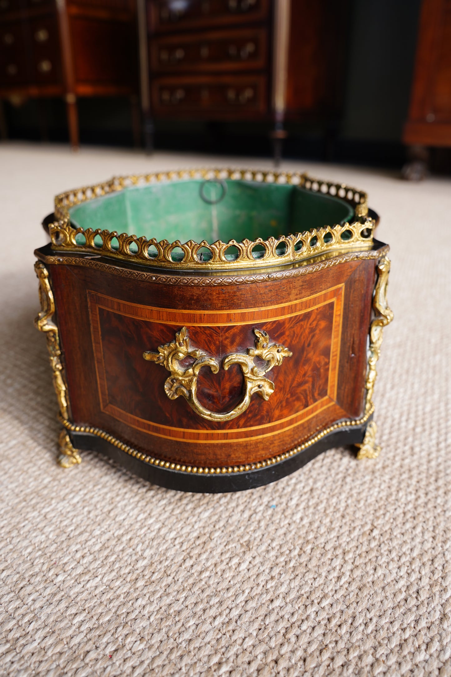 Antique French Louis XV Revival Burl Walnut Jardiniere Planter