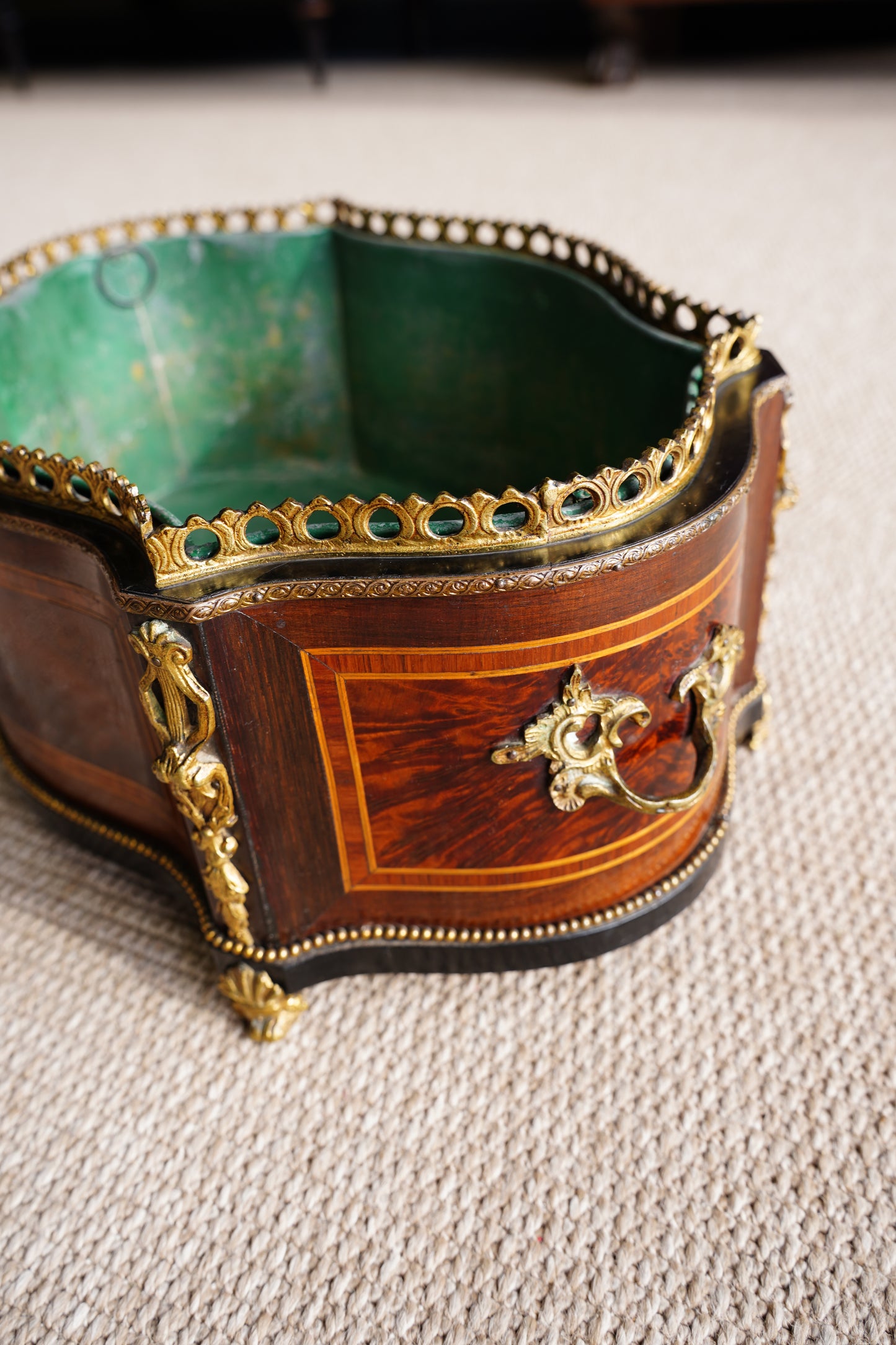 Antique French Louis XV Revival Burl Walnut Jardiniere Planter