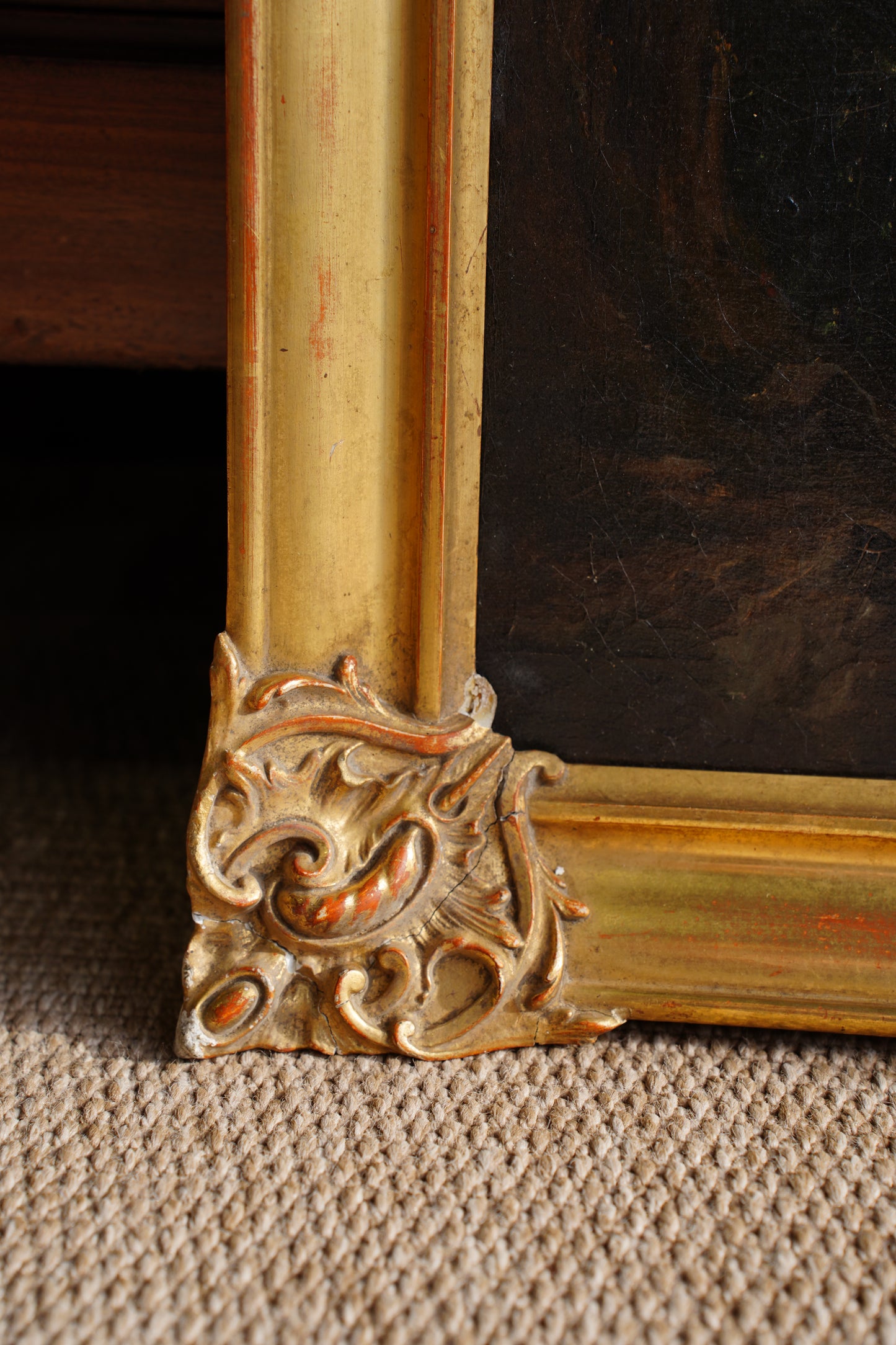 Antique European Oil Painting Mountain Gorge Landscape, Circa 1870