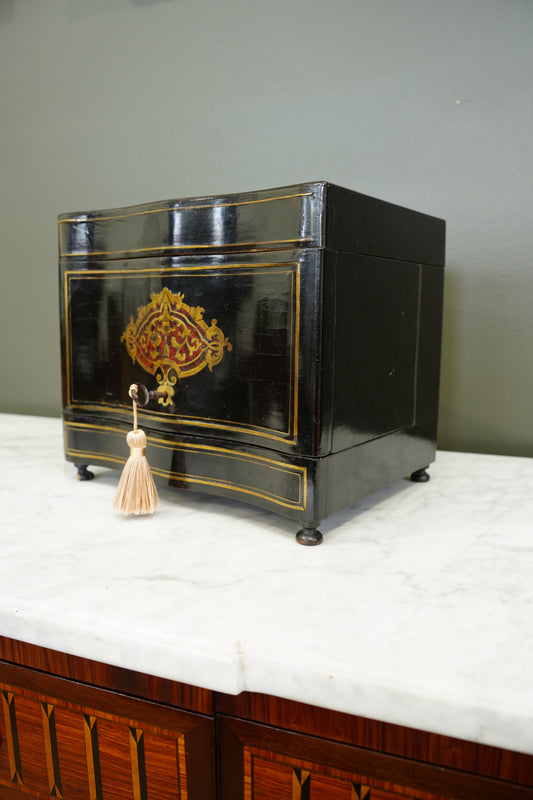 Antique French Napoleon III Ebonized Cave a Liqueur, Boulle Inlay, Circa 1880