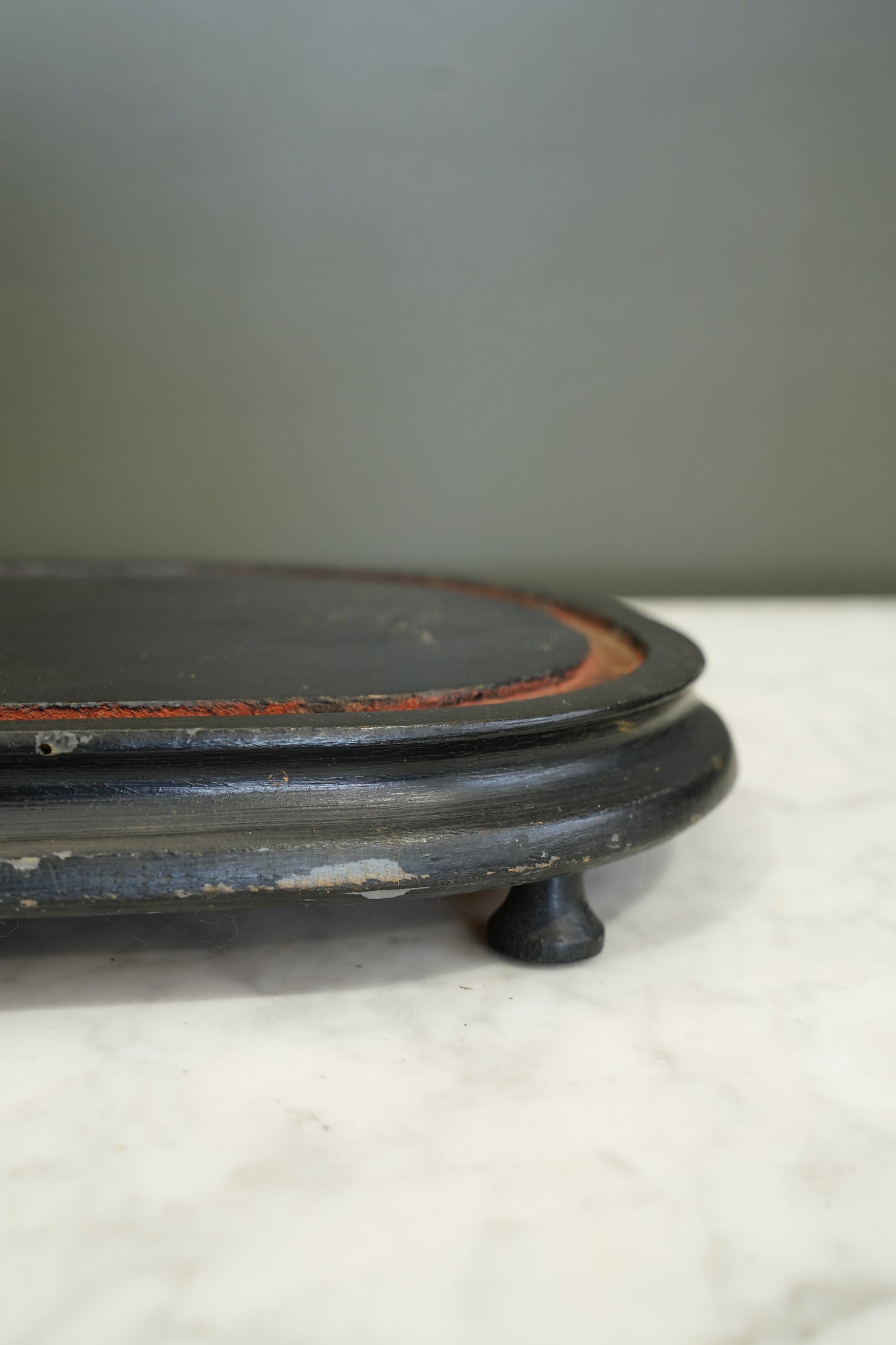 Antique Ebonized Oval Plinth Display Stand Base