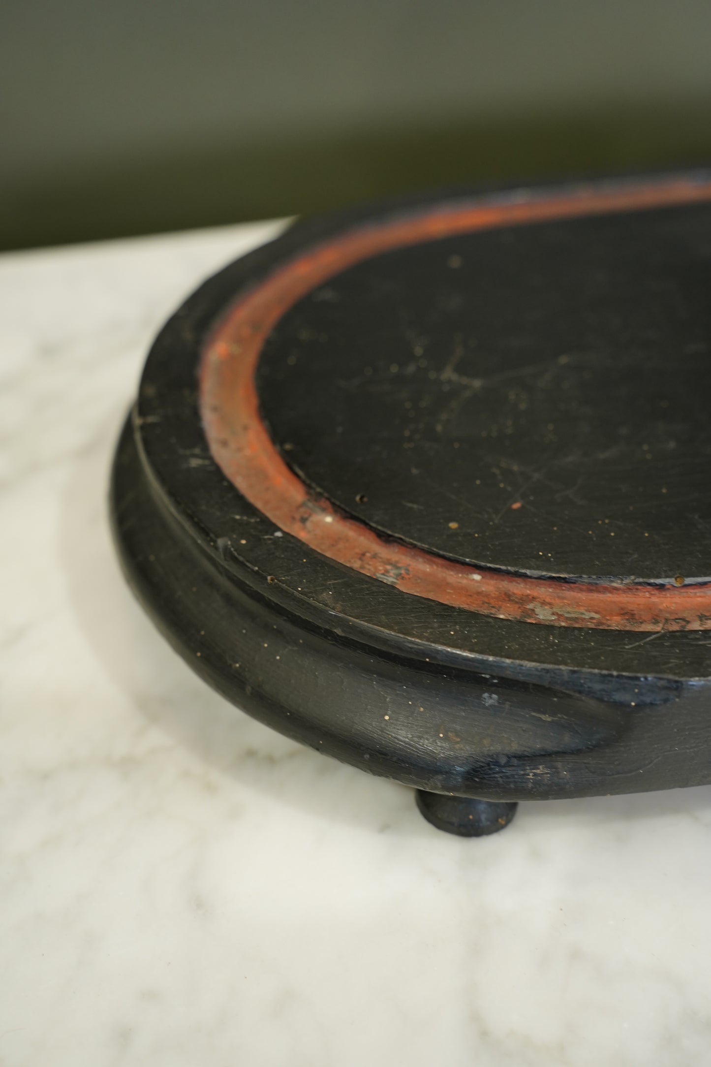 Antique Ebonized Oval Plinth Display Stand Base
