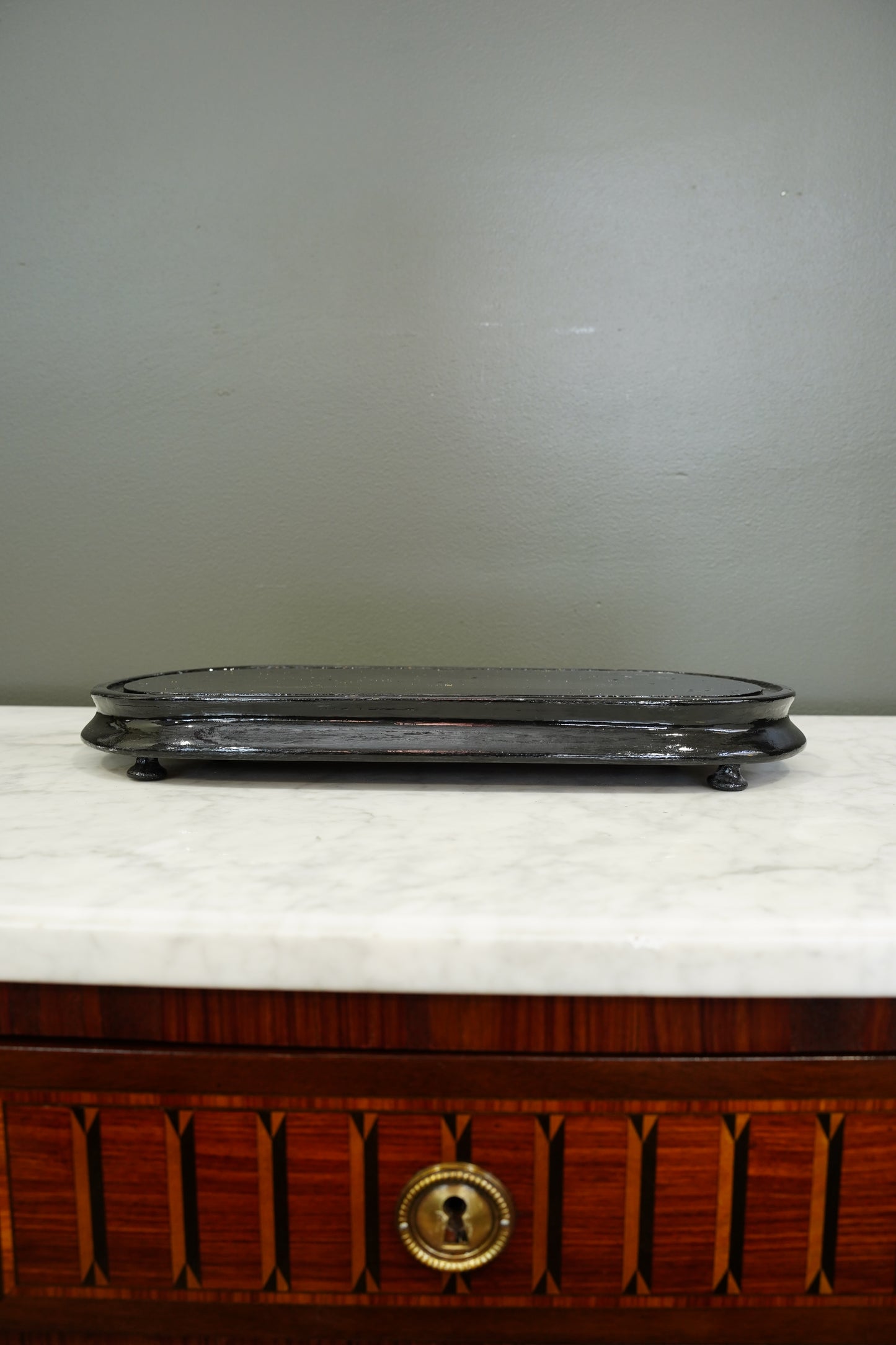 Antique Ebonized Oval Plinth Display Stand Base