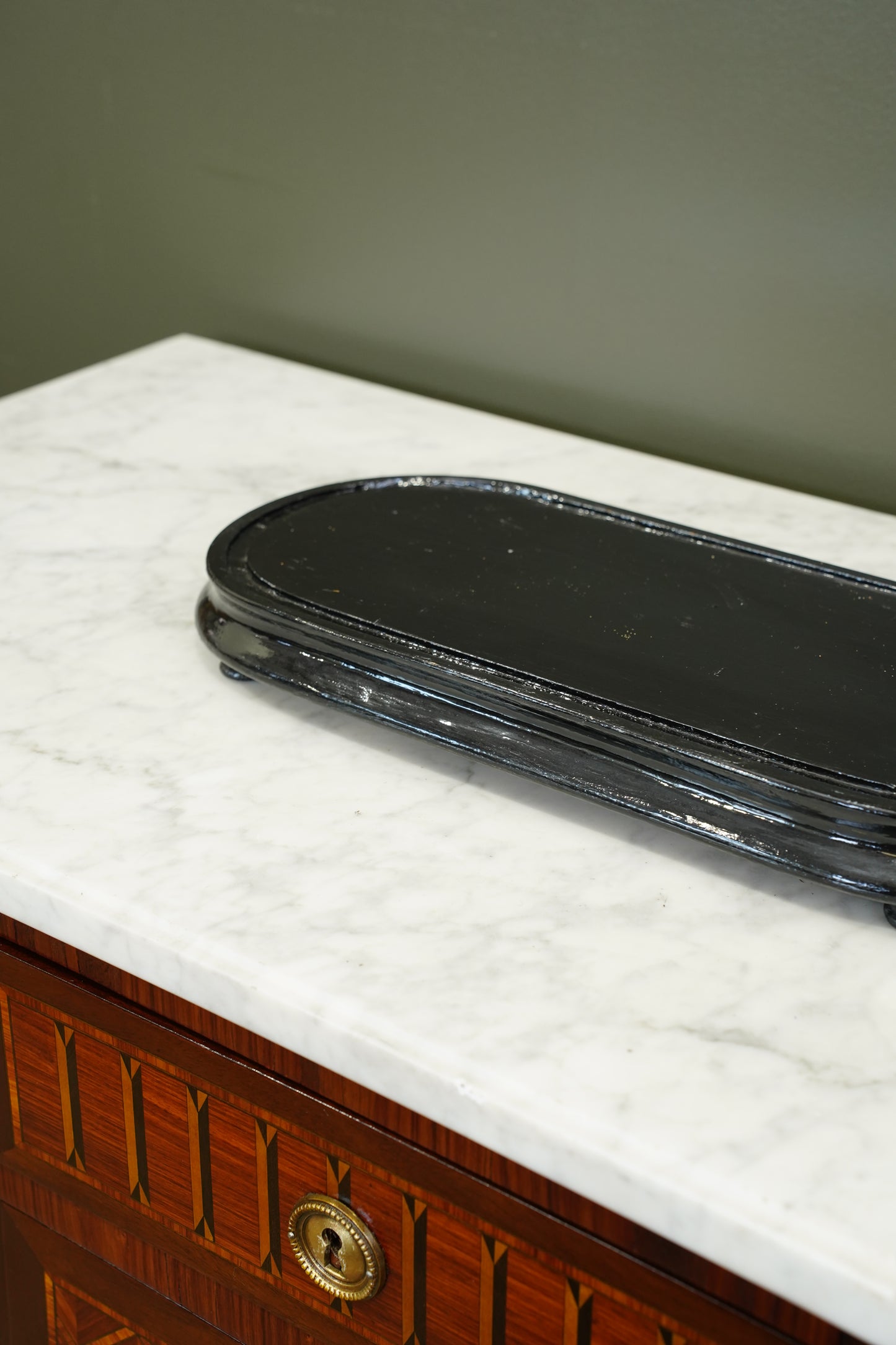 Antique Ebonized Oval Plinth Display Stand Base