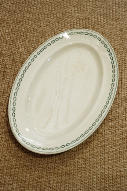 Antique French Serving Platter, Green Laurel Border, Circa 1900