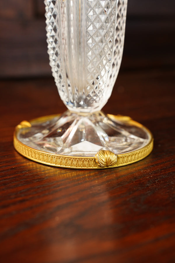 Vintage French Pressed Crystal Bud Vase with Gilt Brass Foot secondary view