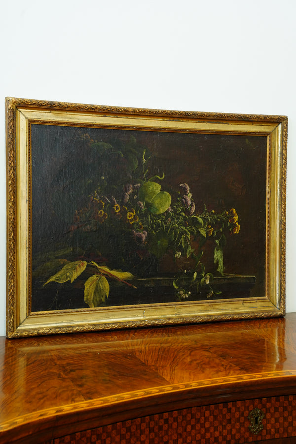 Antique Dutch Style Floral Still Life Oil Painting