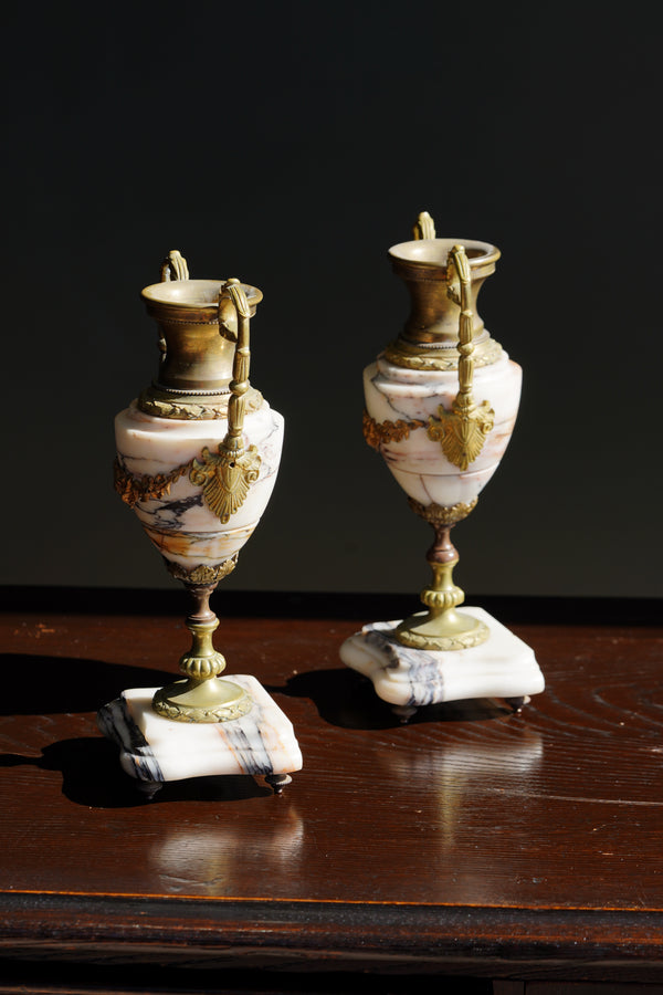 Antique French Marble and Brass Urns, Pair, Circa 1900 secondary view