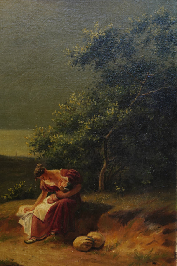 Antique Italian Mother and Child Oil Painting, Unframed