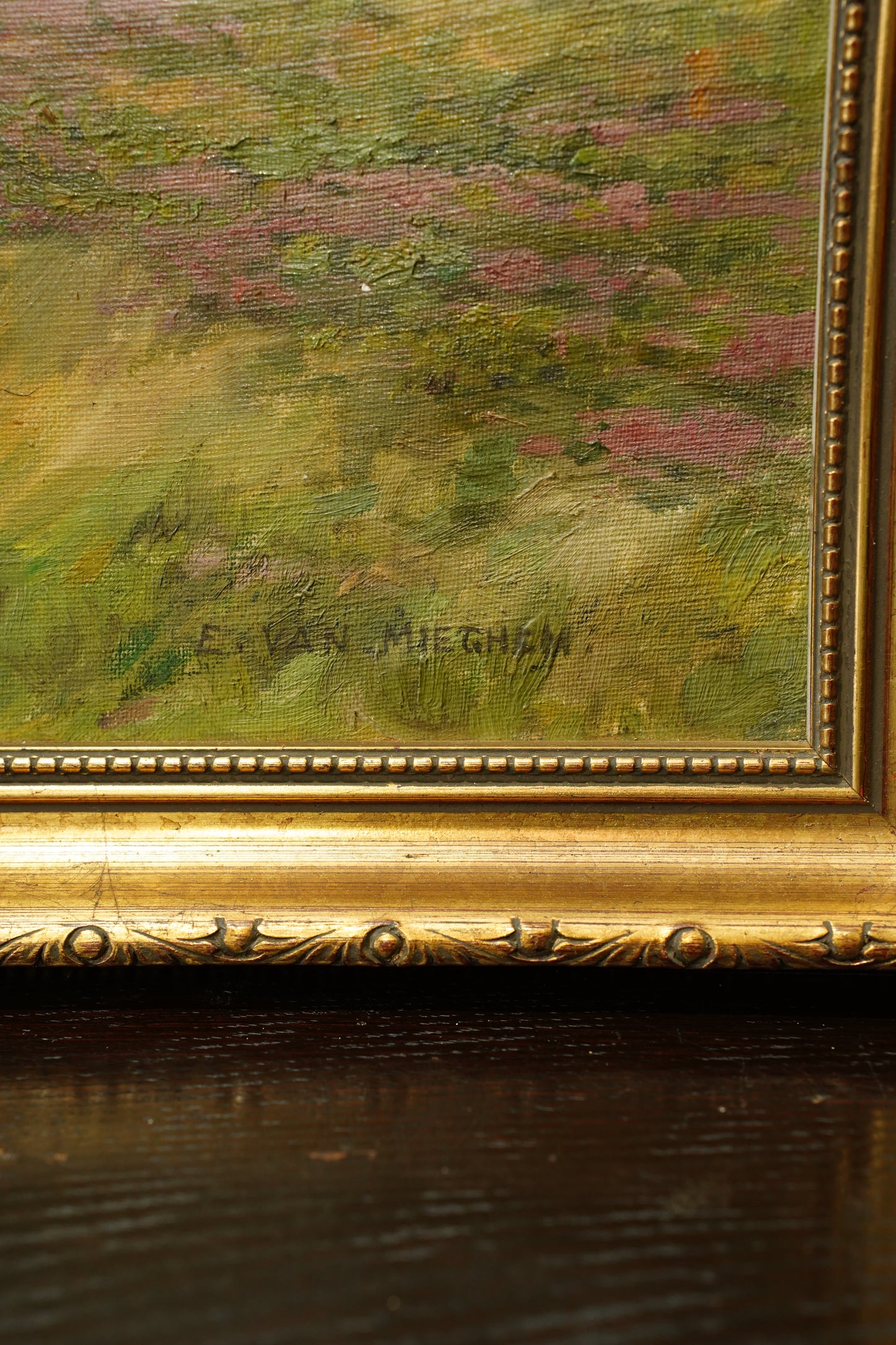 Antique Signed Belgian Oil Painting Horse and Cart Landscape