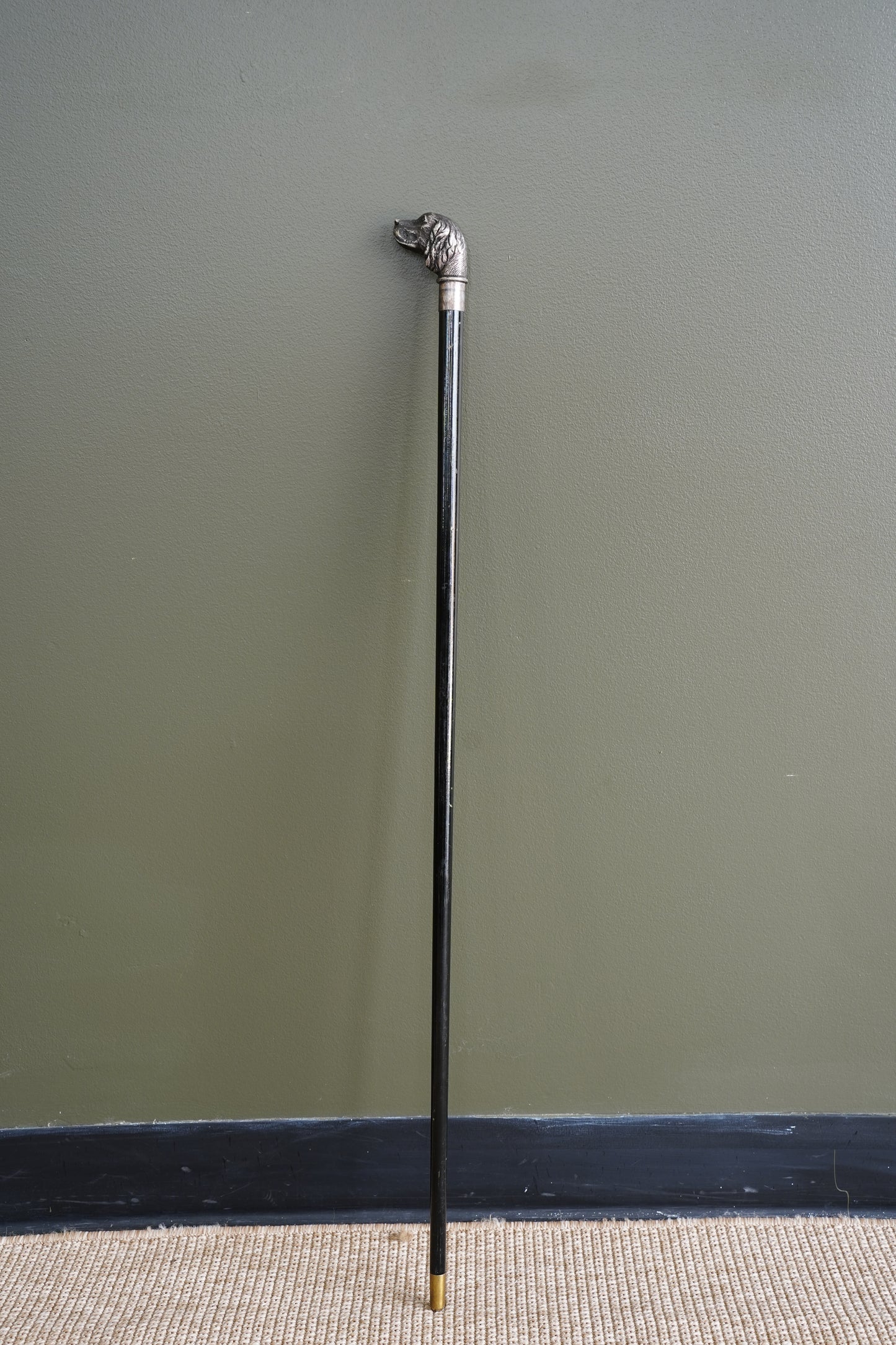 Antique Silver Dog Head Walking Cane, Setter, Circa 1900