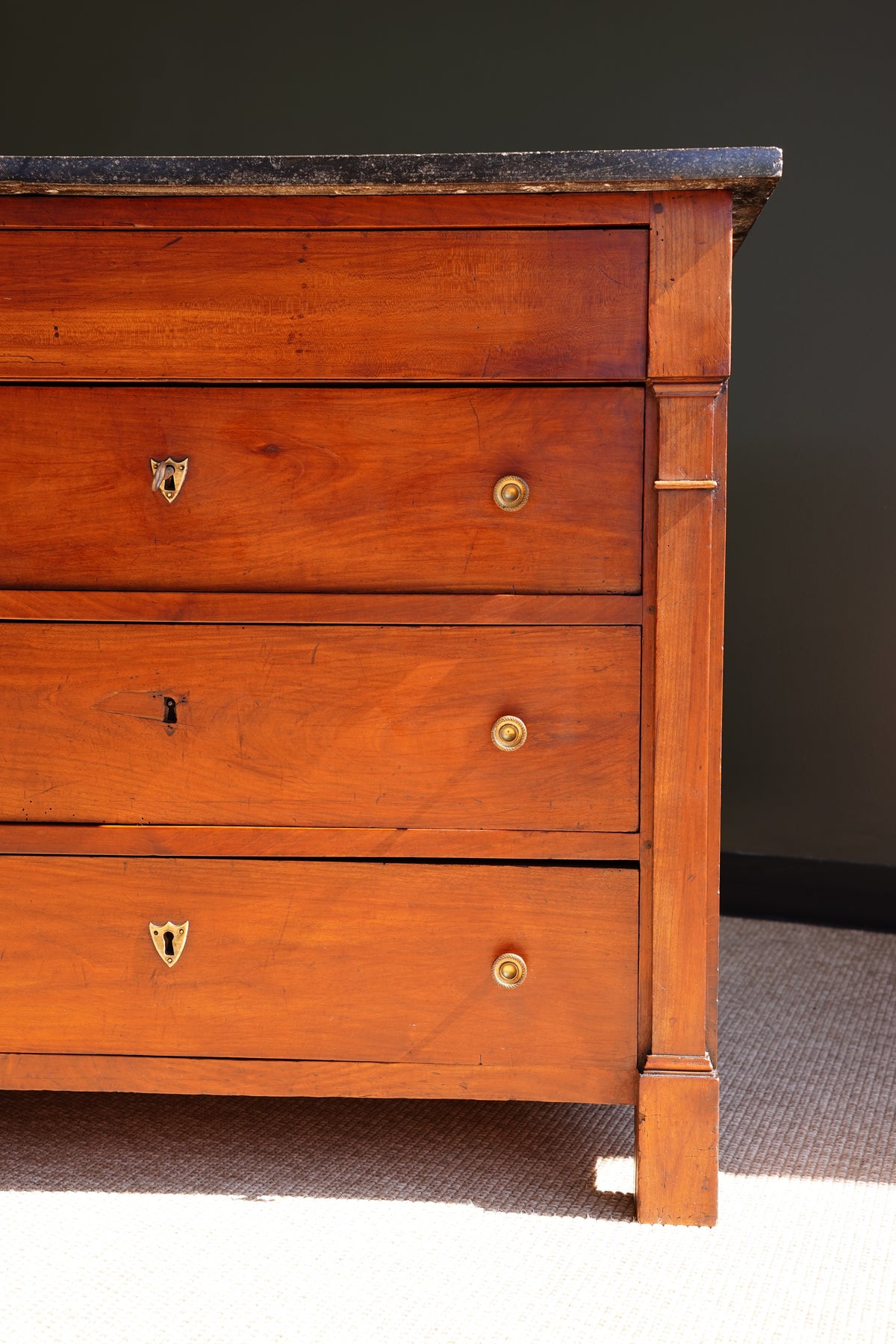 Antique French Empire Walnut Commode with Marble Top