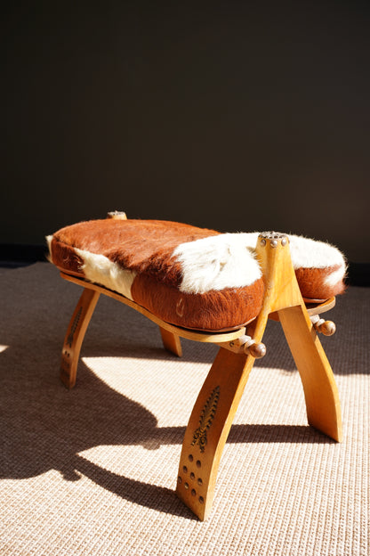 Vintage Cowhide Camel Saddle Stool, Circa 1960s