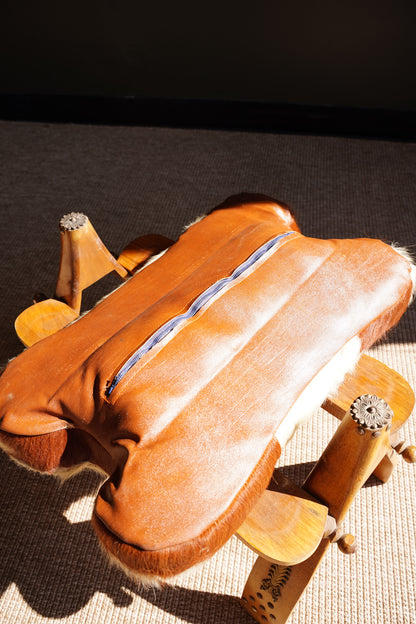 Vintage Cowhide Camel Saddle Stool, Circa 1960s