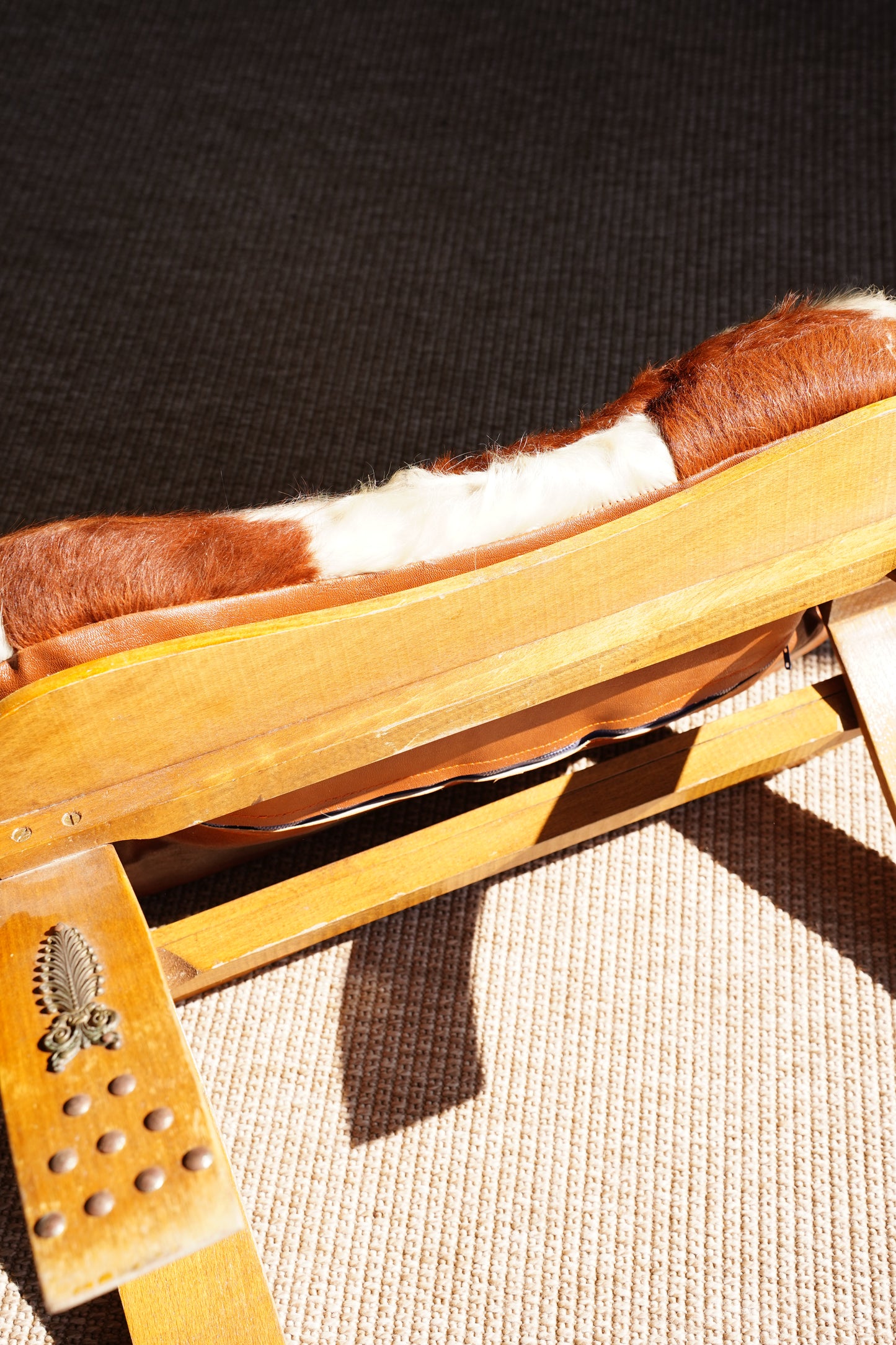 Vintage Cowhide Camel Saddle Stool, Circa 1960s