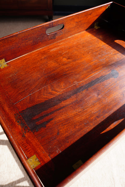 Antique English Campaign Mahogany Butlers Tray Table