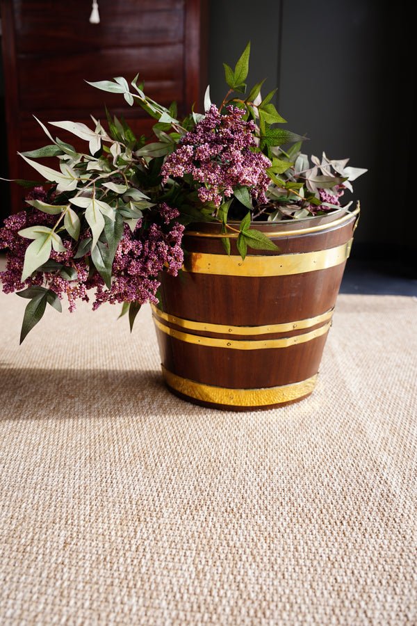 Antique English Mahogany Brass Bound Wood Bucket Planter secondary view
