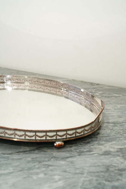 Antique Silver Plate Gallery Tray, Oval Serving Tray