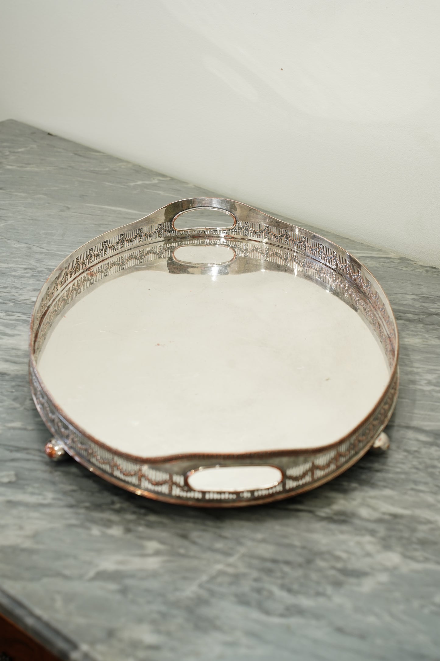 Antique Silver Plate Gallery Tray, Oval Serving Tray