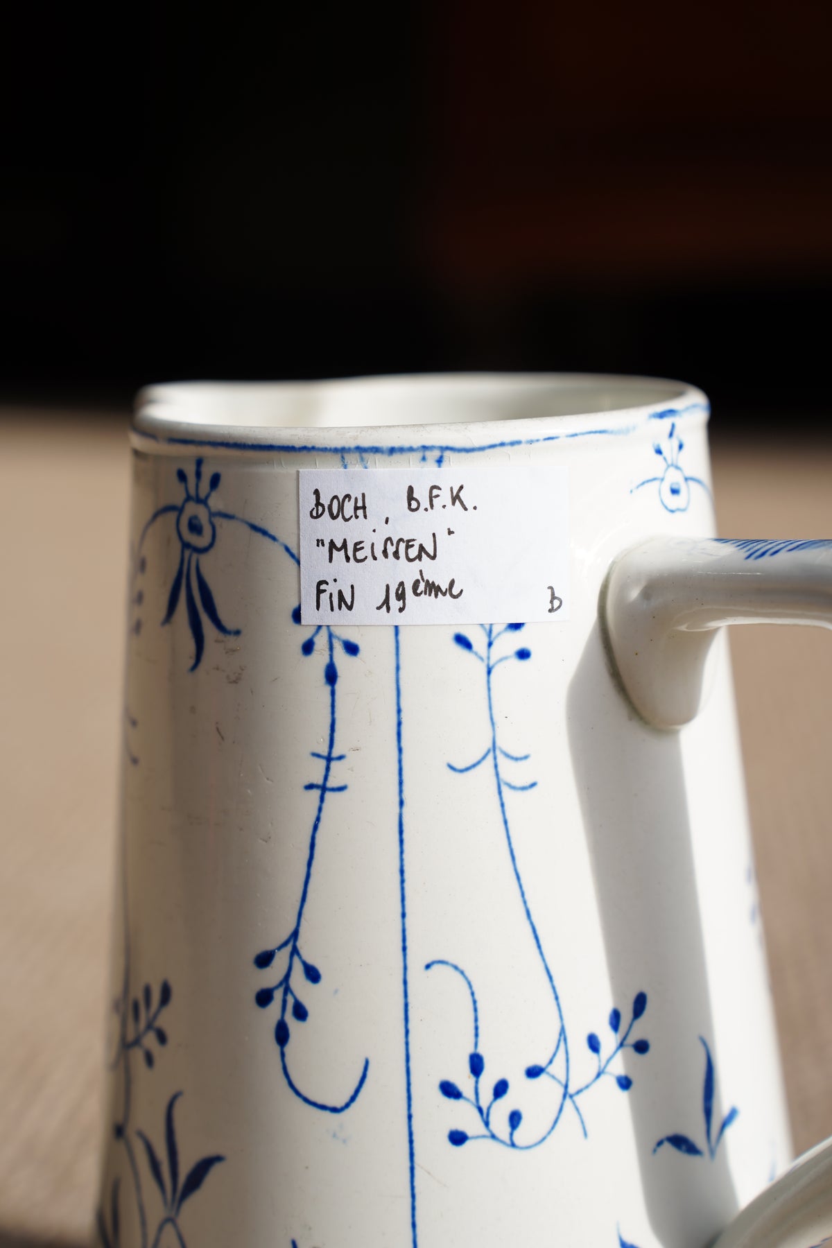 Blue and White Pitcher, Belgian Straw Flower Pattern