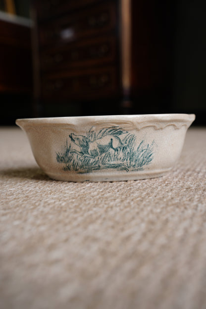 French Ironstone Soap Dish, Hunting Dog Transfer