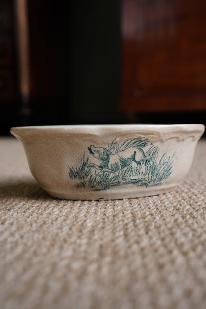 French Ironstone Soap Dish, Hunting Dog Transfer