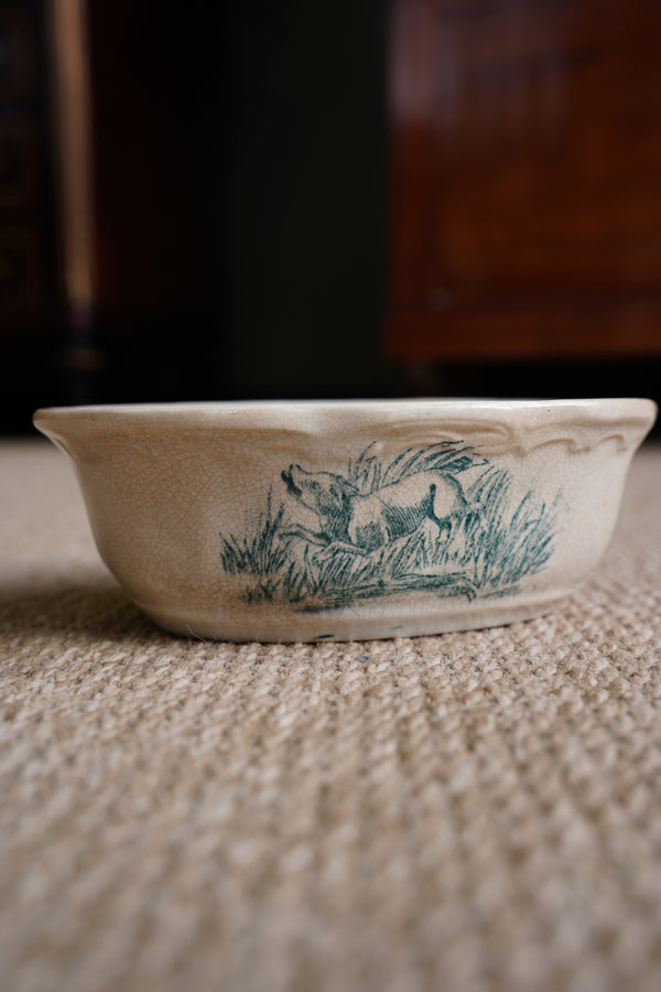 French Ironstone Soap Dish, Hunting Dog Transfer secondary view