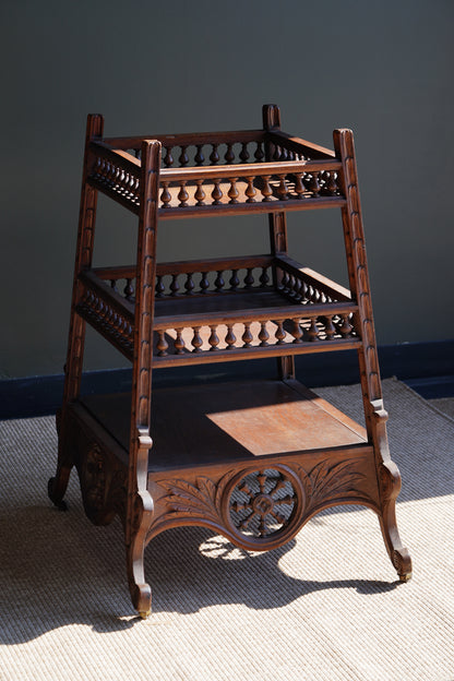 Antique Breton Oak Etagere with Carved Ship Wheel, Circa 1890