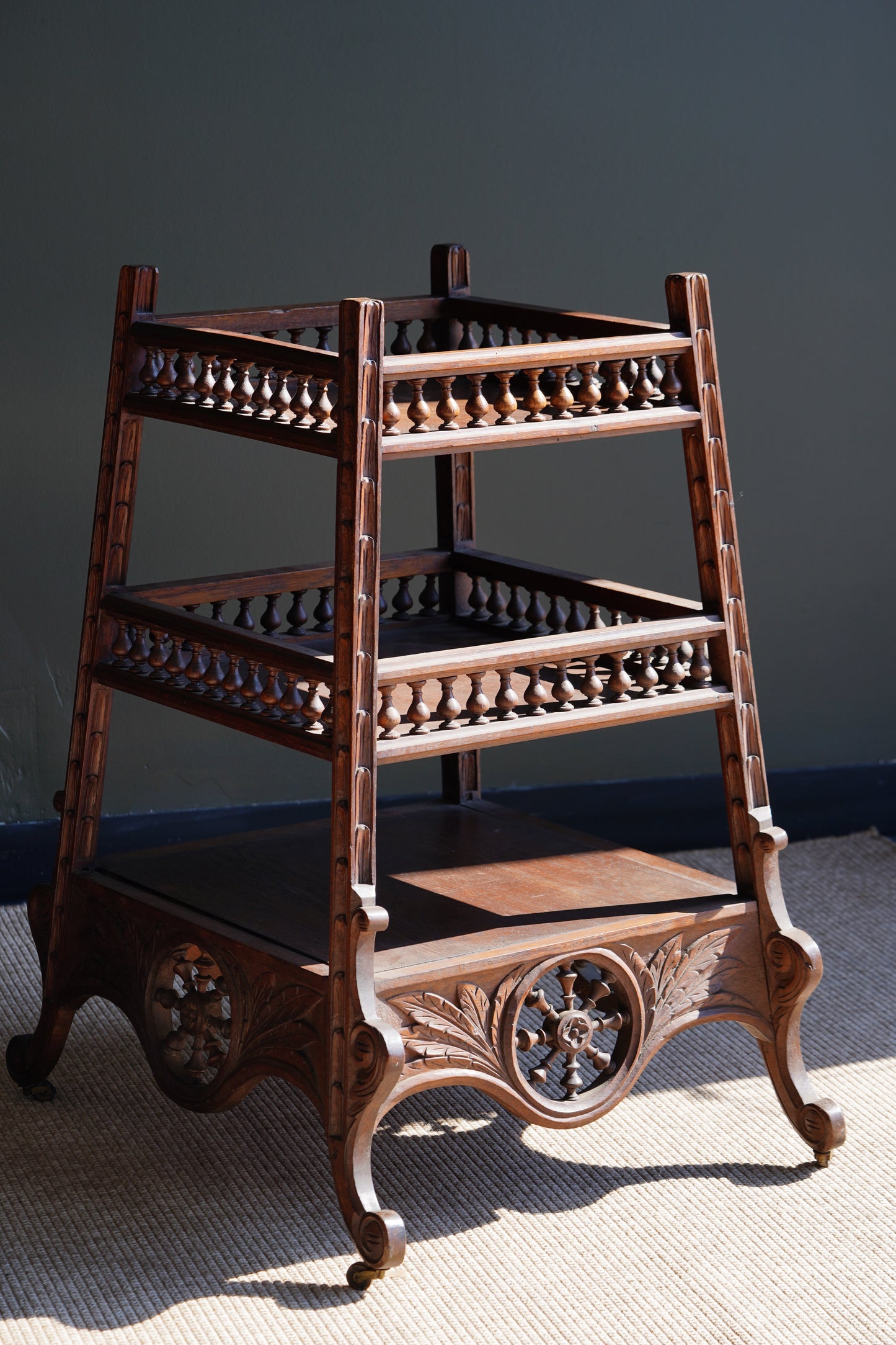 Antique Breton Oak Etagere with Carved Ship Wheel, Circa 1890