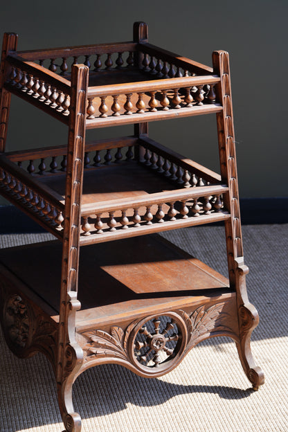 Antique Breton Oak Etagere with Carved Ship Wheel, Circa 1890