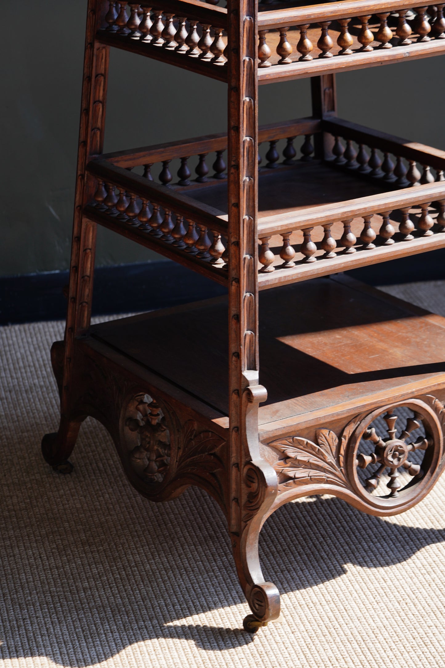 Antique Breton Oak Etagere with Carved Ship Wheel, Circa 1890