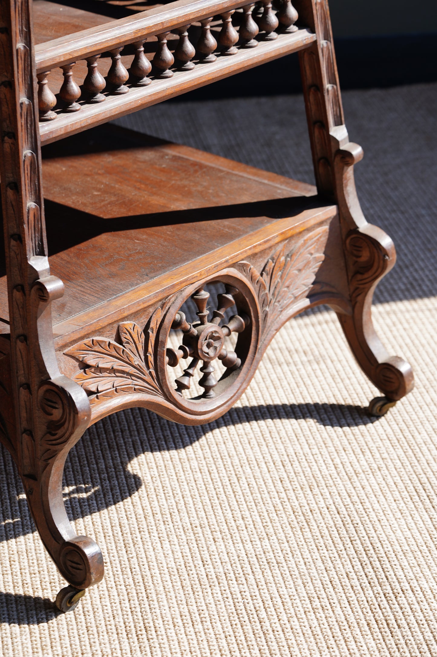 Antique Breton Oak Etagere with Carved Ship Wheel, Circa 1890
