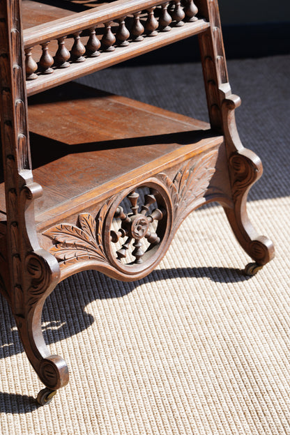 Antique Breton Oak Etagere with Carved Ship Wheel, Circa 1890