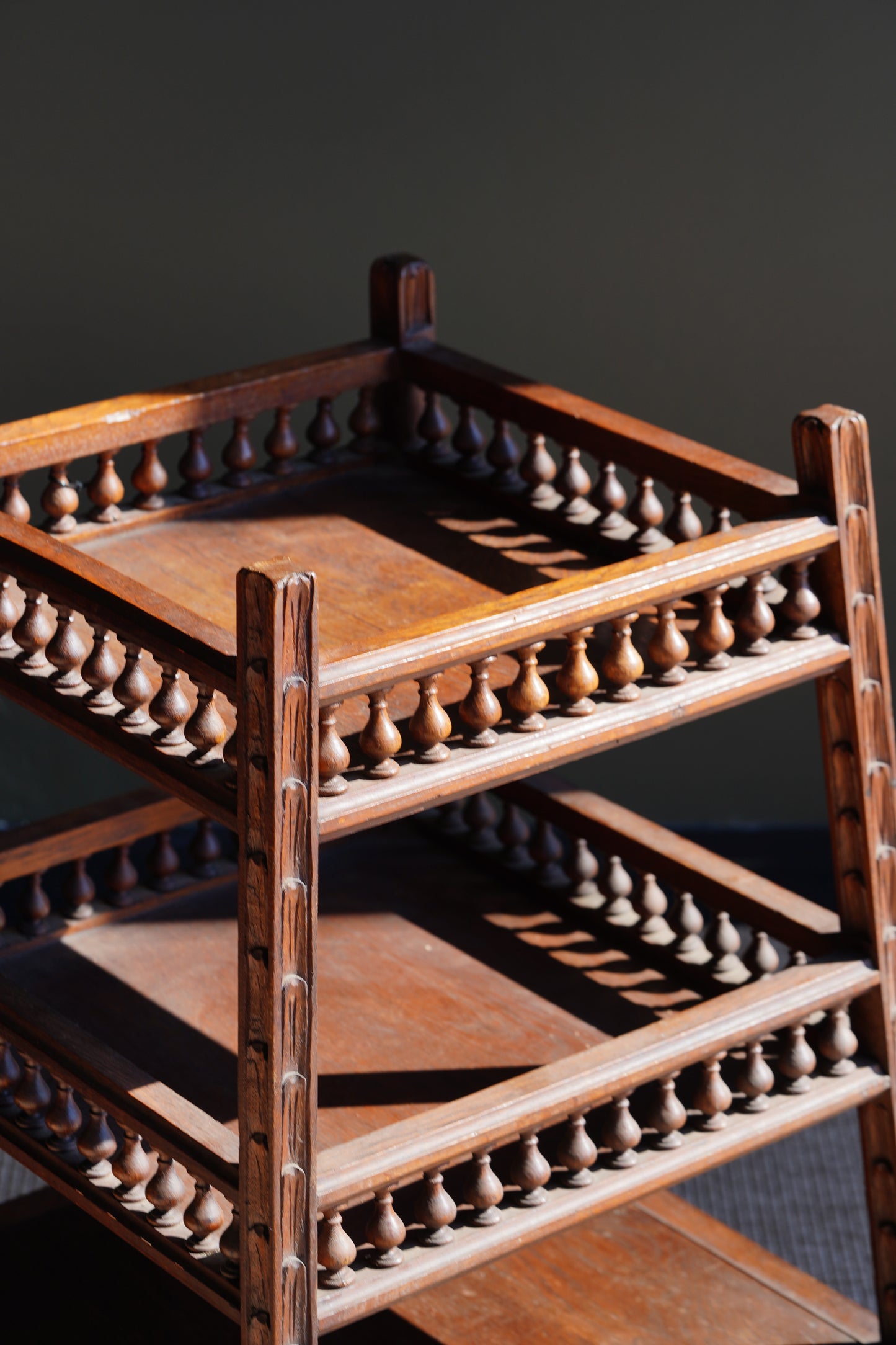 Antique Breton Oak Etagere with Carved Ship Wheel, Circa 1890