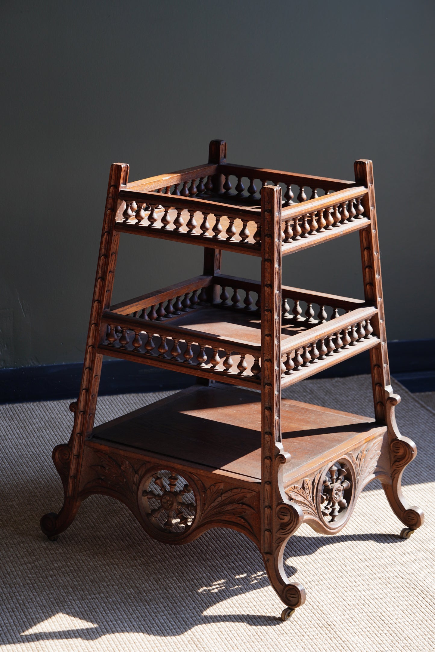 Antique Breton Oak Etagere with Carved Ship Wheel, Circa 1890