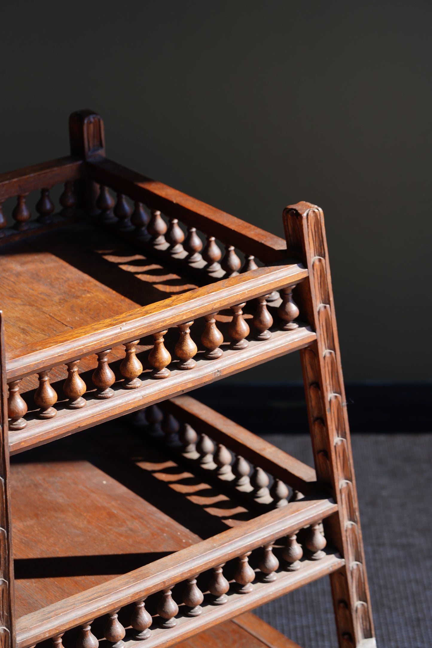 Antique Breton Oak Etagere with Carved Ship Wheel, Circa 1890
