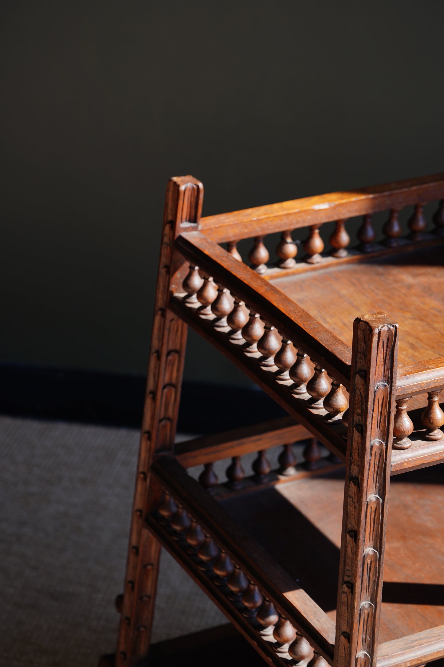 Antique Breton Oak Etagere with Carved Ship Wheel, Circa 1890