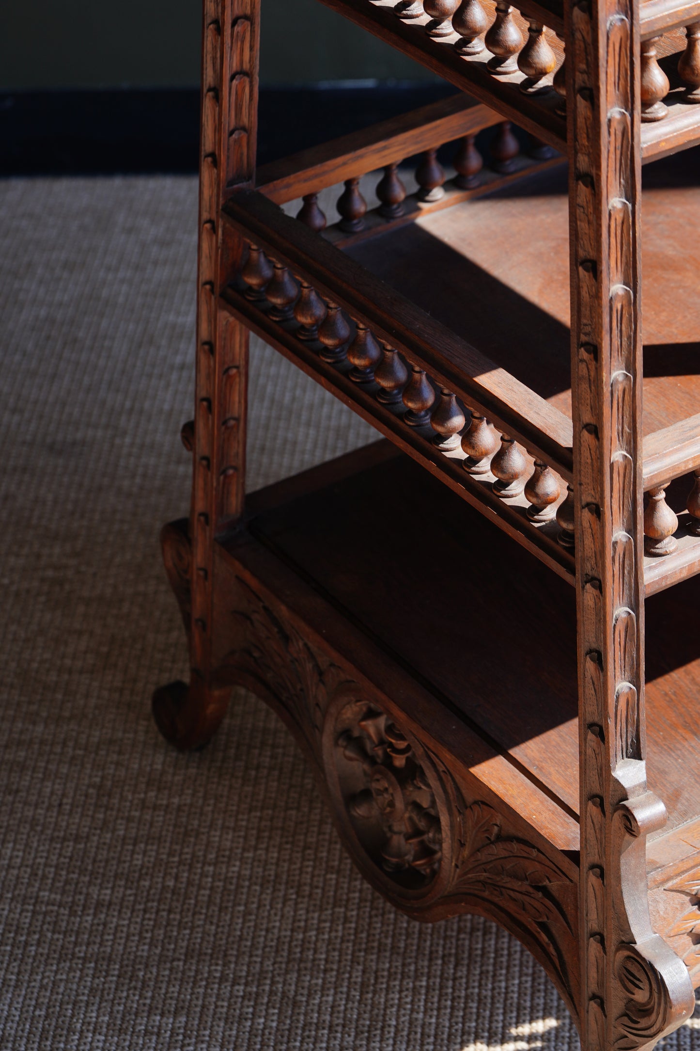 Antique Breton Oak Etagere with Carved Ship Wheel, Circa 1890