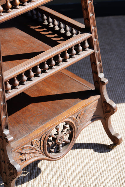 Antique Breton Oak Etagere with Carved Ship Wheel, Circa 1890