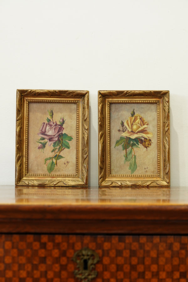 Pair of Signed Antique Rose Oil Paintings, Signed A.G. secondary view