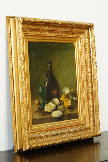 Antique Oyster Still Life Oil Painting Signed H. Bellis