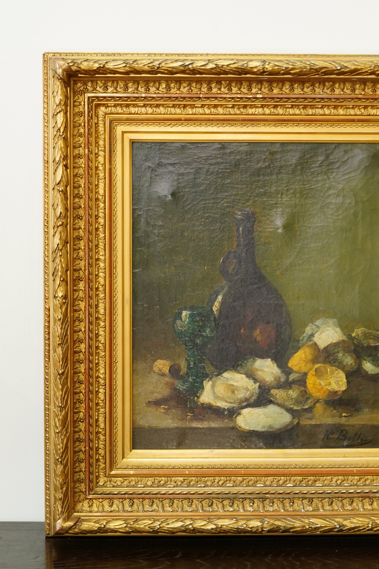 Antique Oyster Still Life Oil Painting Signed H. Bellis