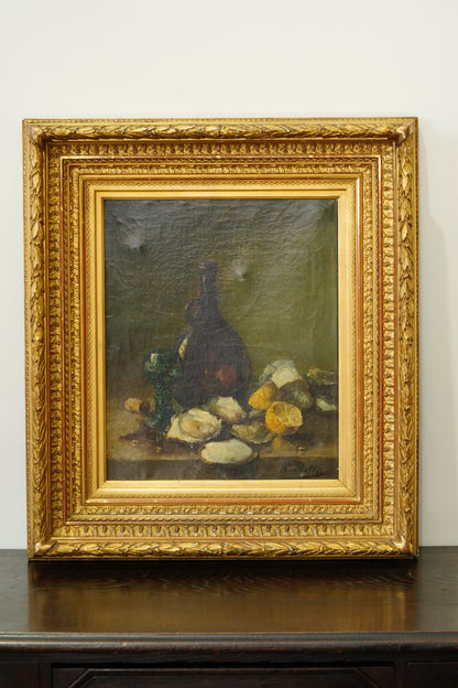 Antique Oyster Still Life Oil Painting Signed H. Bellis