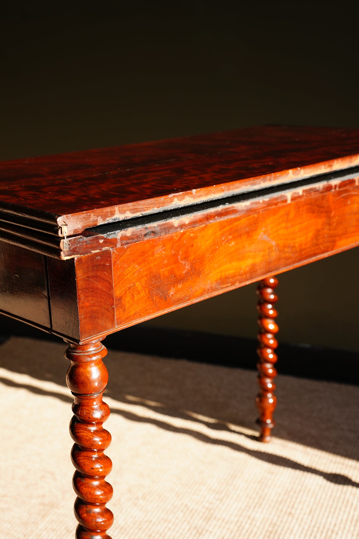Antique English Mahogany Barley Twist Games Table