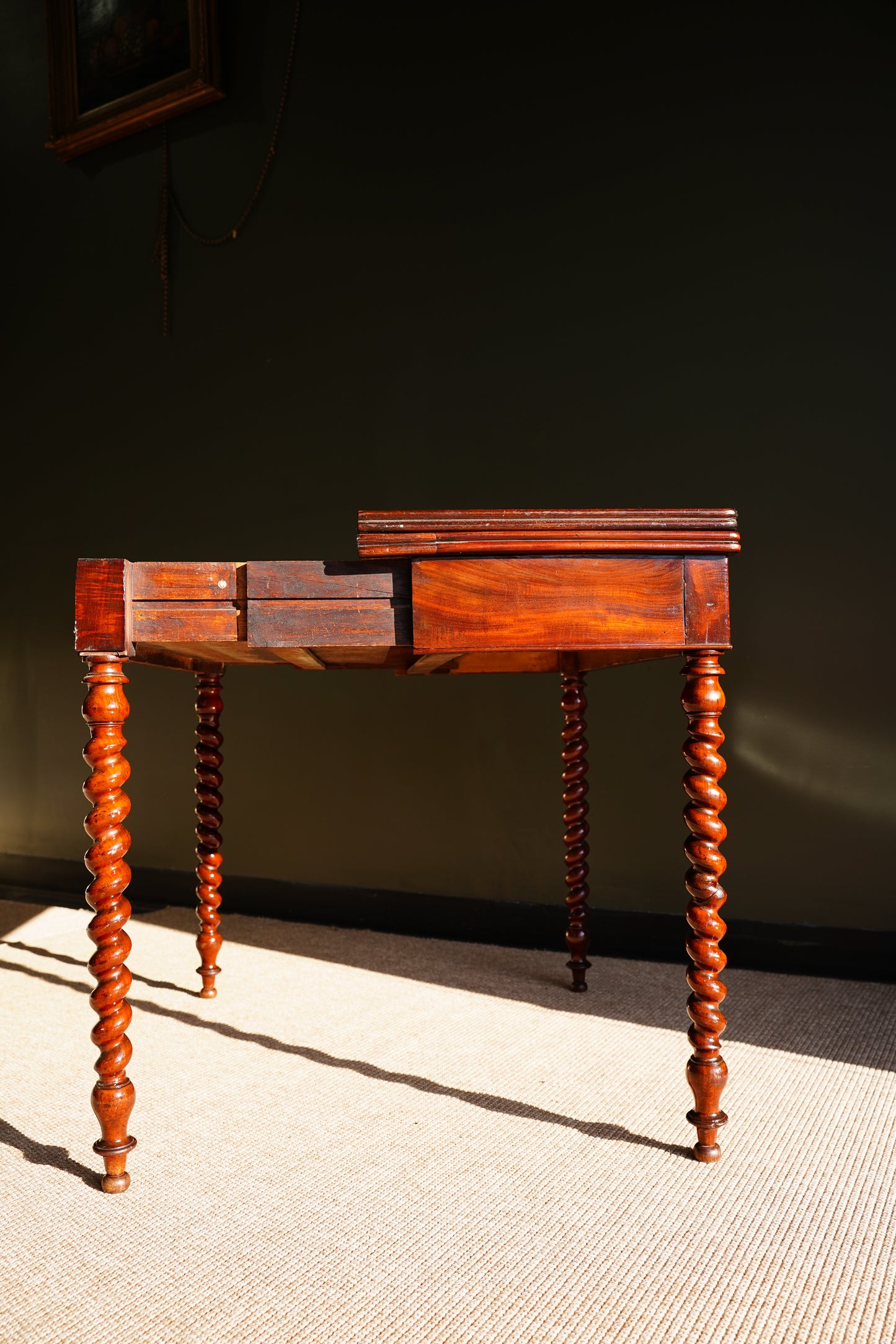 Antique English Mahogany Barley Twist Games Table
